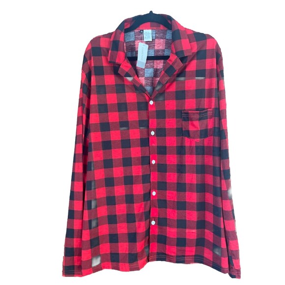 New Caretoo Red Plaid Flannel Print Light Button Up Shirt Men’s XL Black - Picture 1 of 8
